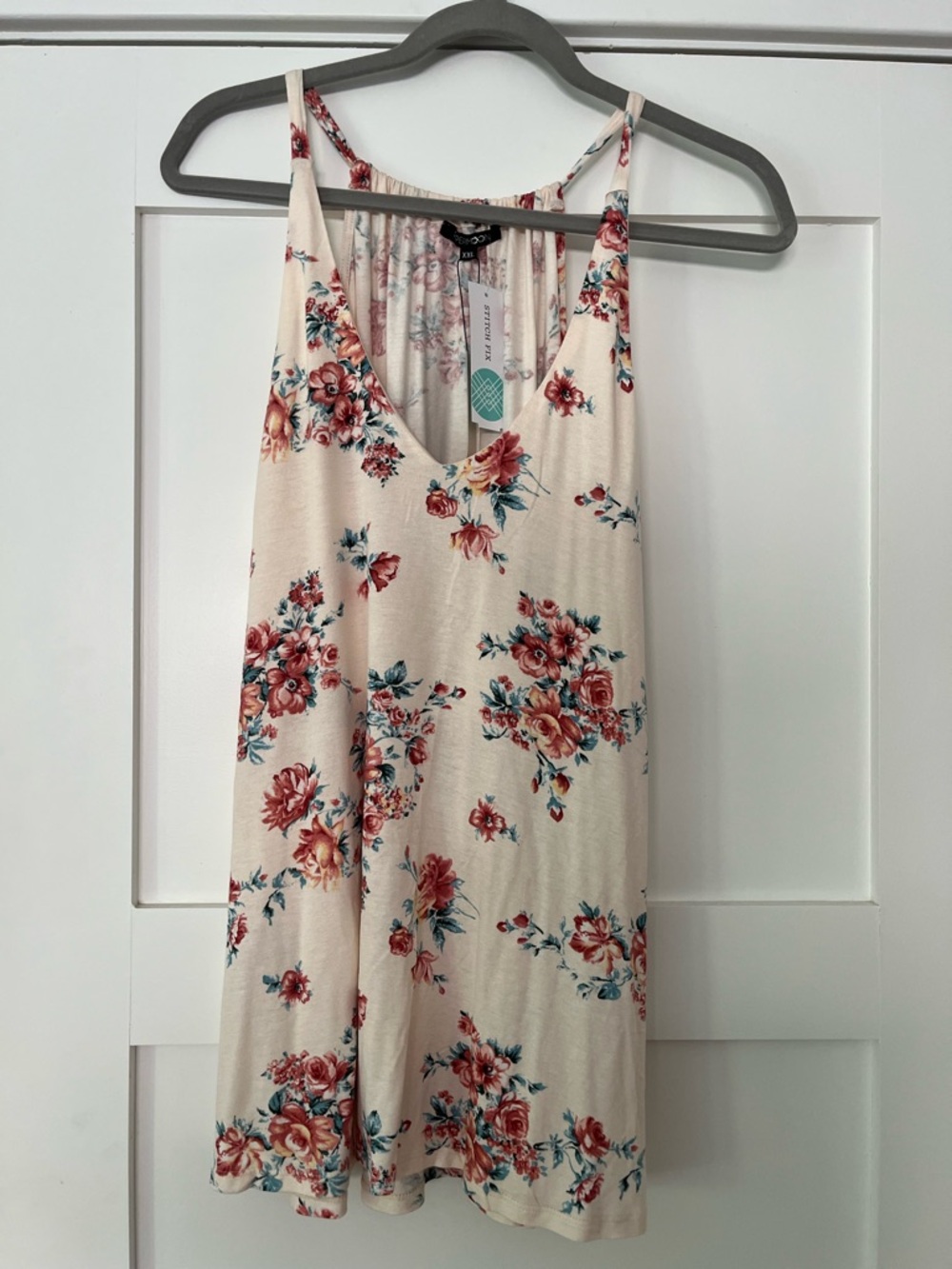 Papermoon Cream Floral Spaghetti Strap Tank - Pink & Teal Print